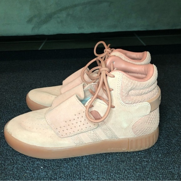 Adidas Tubular Salmon Pink High Top Strap Sneakers Size 5.5 - Picture 1 of 11